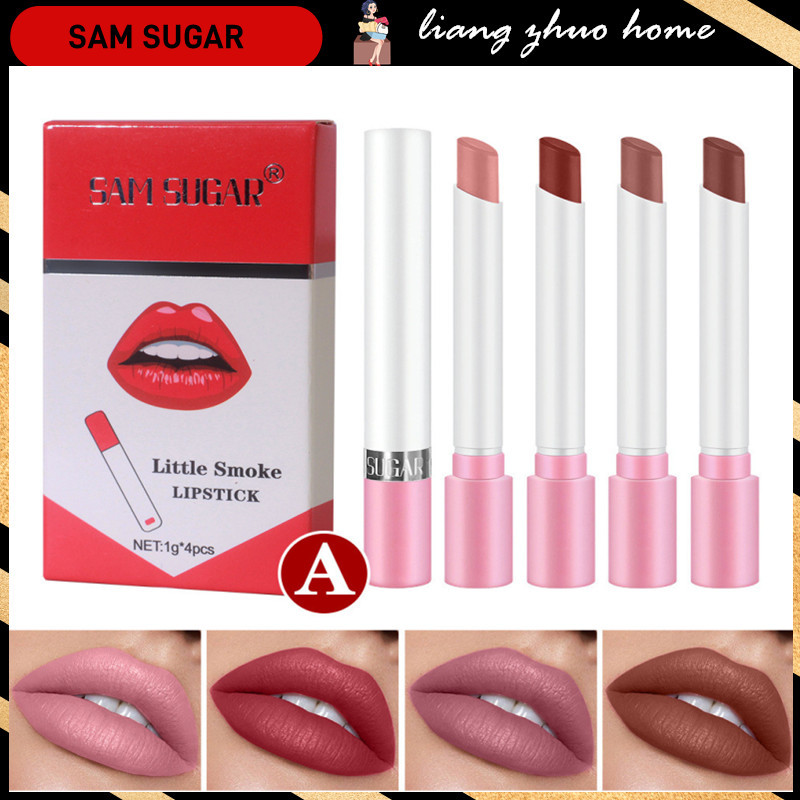 SAM SUGAR Set Lipstik Rokok Kreatif 4 Warna Matte Tahan Lama Tahan Air Lipstik Matte Tabung Nude Mer