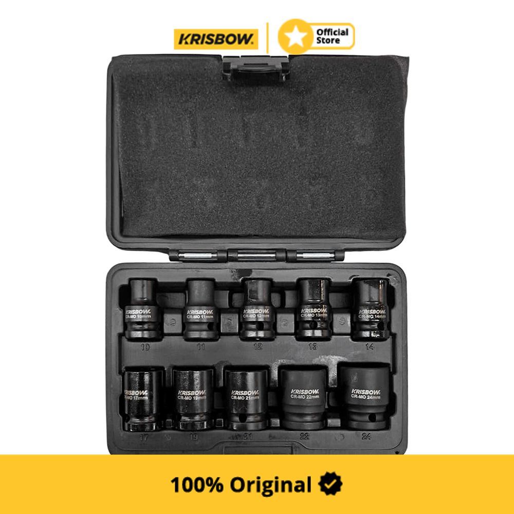 Krisbow Mata Kunci Sok Impact SQ 1/2 inci 10-24 mm LRIST1 - Hitam Impact Socket