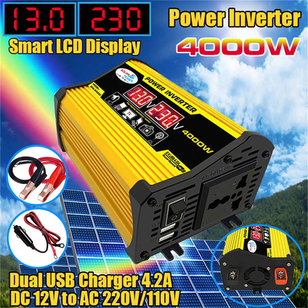 Inverter Portabel Mobil, Inverter Daya DC12Volt ke AC110/220Volt, Transformator 4000W, Inverter Gelo