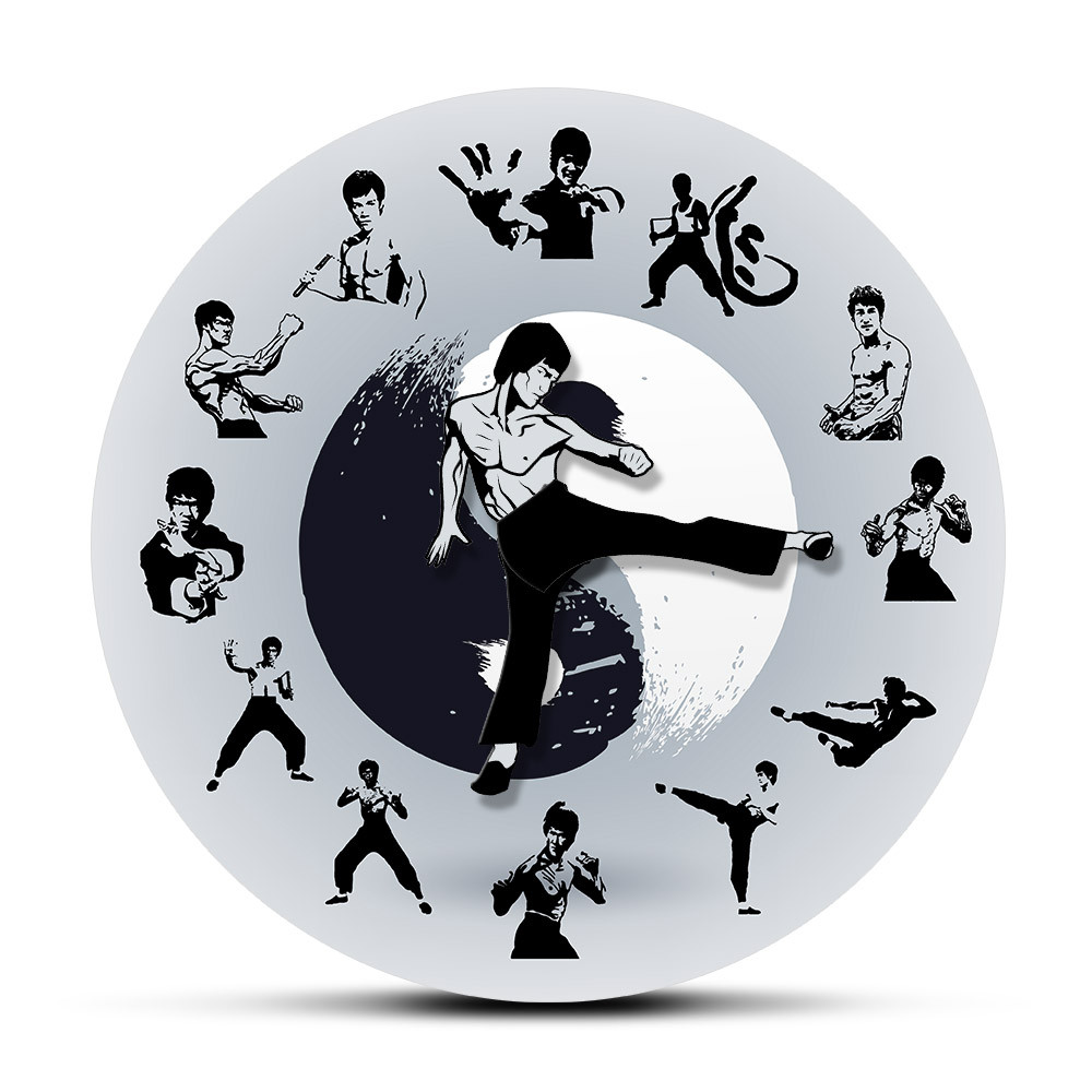 Yin Yang Chinese Kung Fu Wall Clock Martial Arts Home Decor Kung Fu Master Moving Needles Novelty Wa