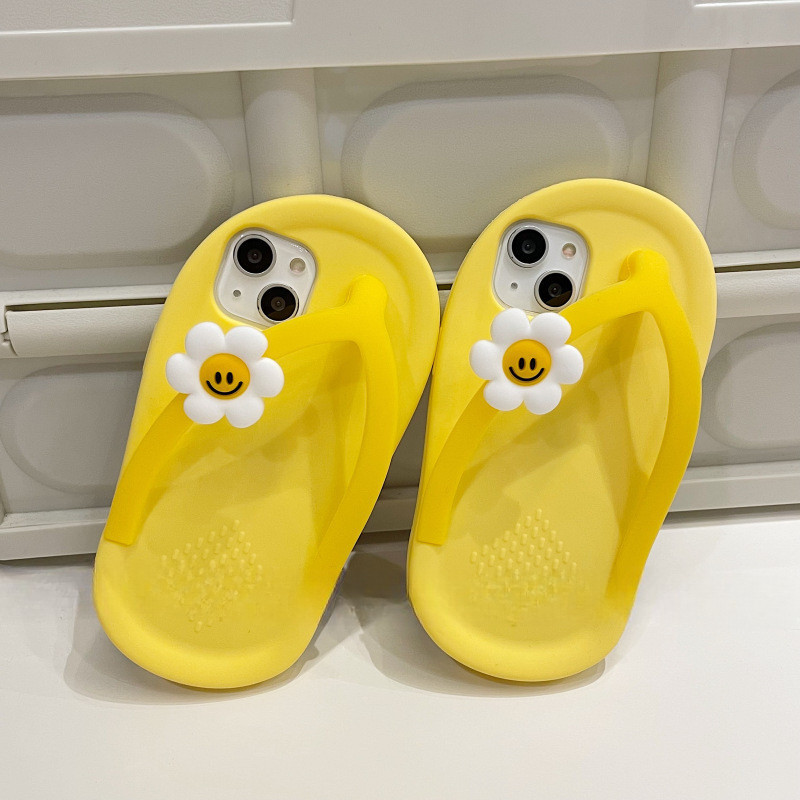 Sandal Jepit Bunga Kompatibel dengan Casing Ponsel iPhone 13 Pro Max Apple 12 11 Sandal Silikon XR W