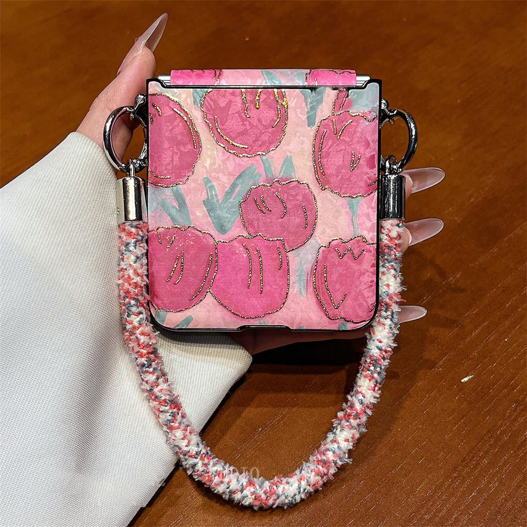 Casing Ponsel Tulip Segar Korea dengan Gelang Mewah Kamuflase untuk Samsung Galaxy Z Flip 7 6 Z Flip