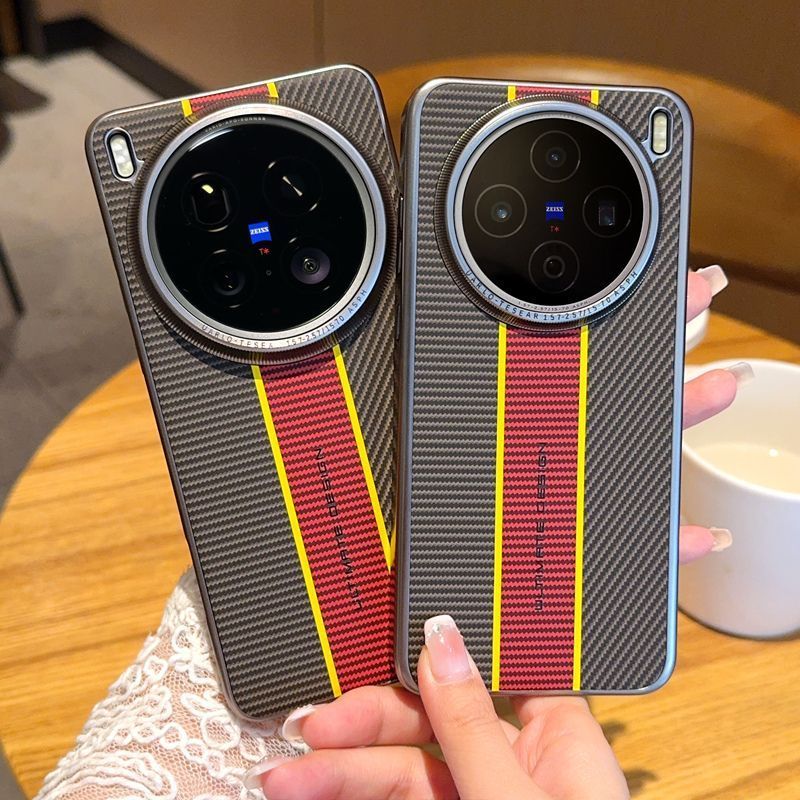 Casing Ponsel Motif Serat Karbon Warna Merah Kuning Cocok untuk VIVO X200S X200 Pro Mini Ultra Tahan