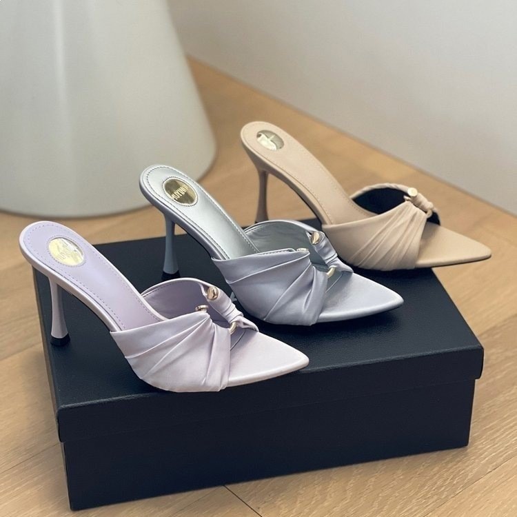 Sandal hak tinggi berwarna ungu untuk wanita, sandal stiletto, sepatu wanita