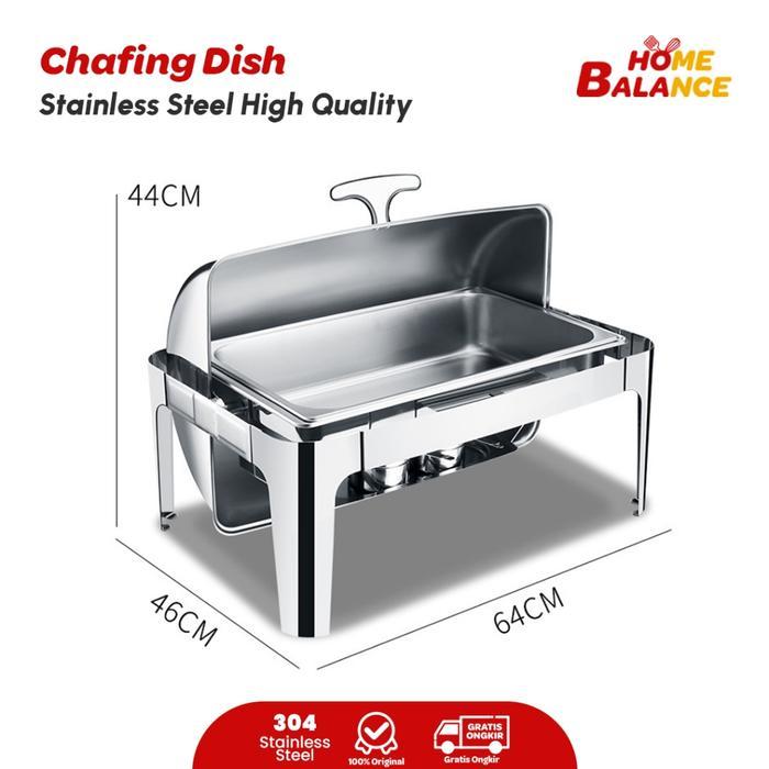 HomeBalance Chafing Dish Roll Top 9L Stainless Steel Tempat Prasmanan Pemanas Makanan Premium - Tanp
