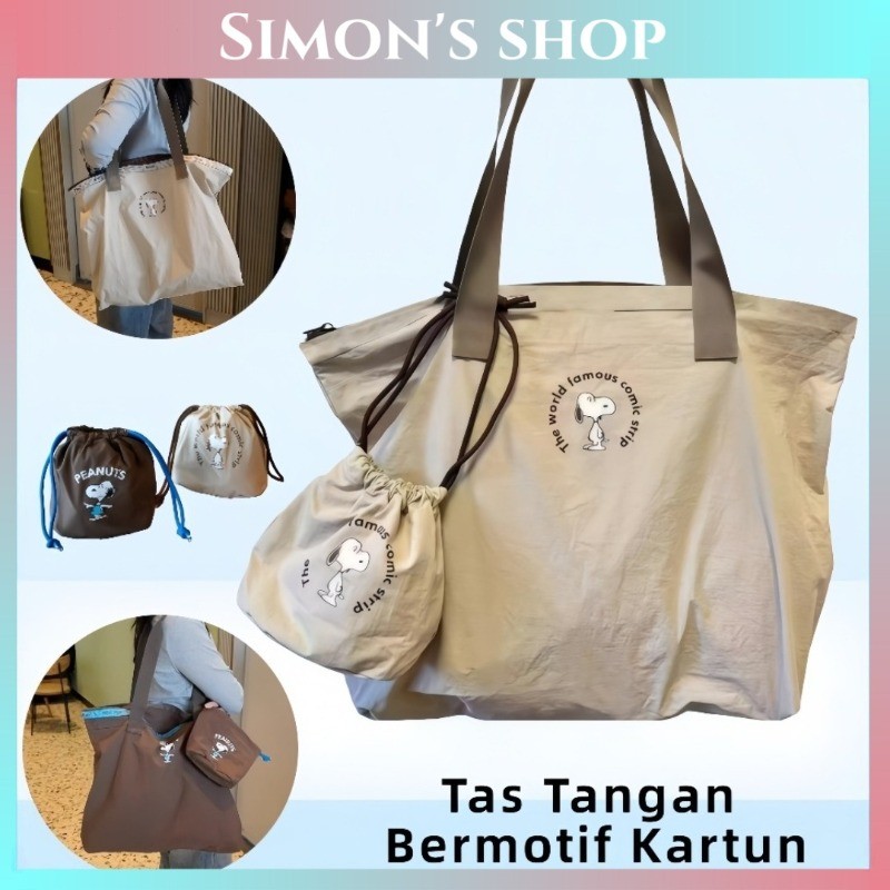 Ready New Jepang Cute Snoopy Kapasitas Besar Kantor Tas Bagasi Tas Trolley Kasing Kantong Kanvas Lip