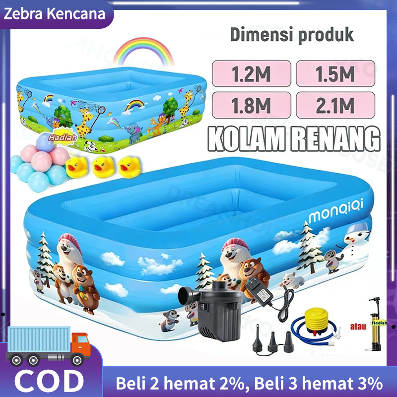 1.5-3.1M Kolam Renang Anak Jumbo 3Rings Kolam Renang Keluarga Tiup Besar Family Inflatable Swimming 