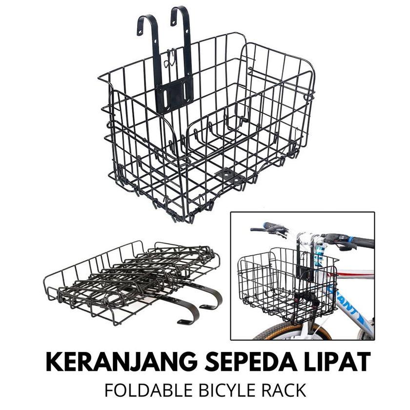 KERANJANG SEPEDA LIPAT FOLDABLE BICYCLE RACK DEPAN BELAKANG MTB - Hitam