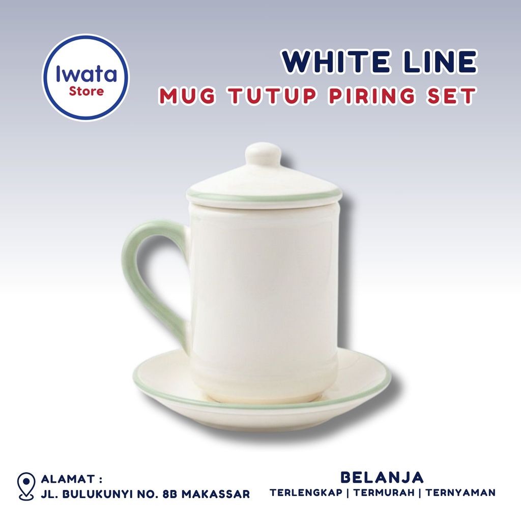 WHITE LINE MUG SAFIRA GREEN / MUG SET PIRING + PENUTUP