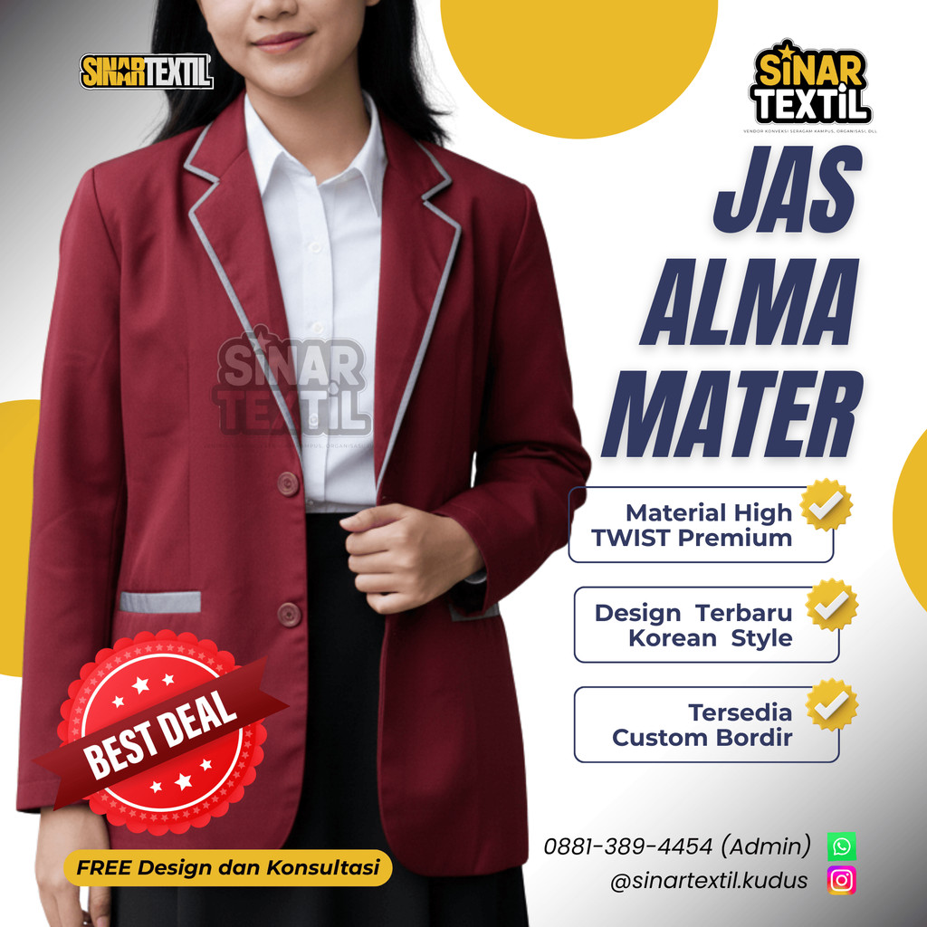 READY COD (BISA CUSTOM BORDIR) Jas Merah Maroon Lis Abu Abu Korea OSIS , Pusat Produksi Jas Almamate