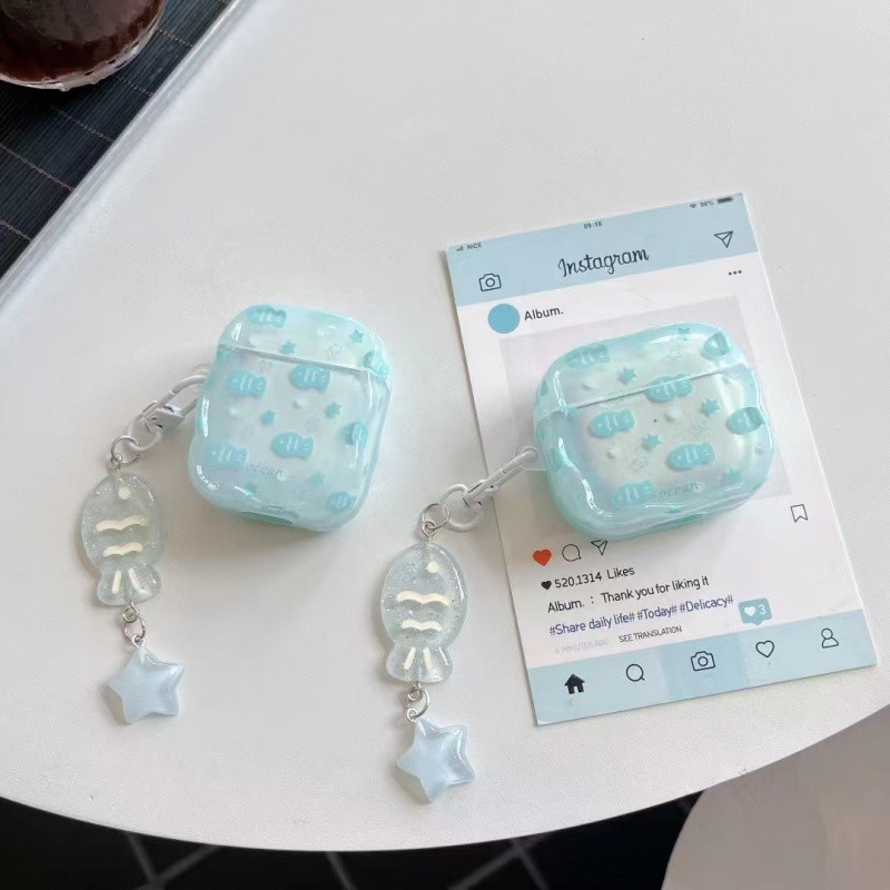 Kartun Ikan Kecil Graffiti Kasus Earphone Wireless Bluetooth AirPods Pro 1/2/3/4 Penutup Perlindunga
