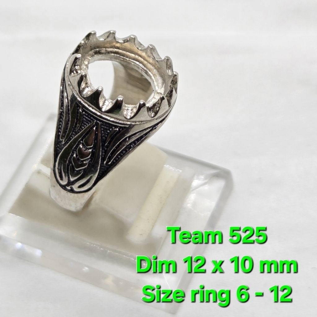 Ring emban alpaka super dim 12x10 motif cakar rintik daun talas / pengikat ring cincin batu akik /ri