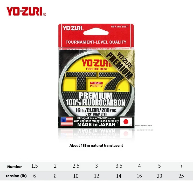 Japan YO-ZURI T7 High-strength Wear-resistant Transparent Fishing Line Fluorocarbon Main Circuit Sub