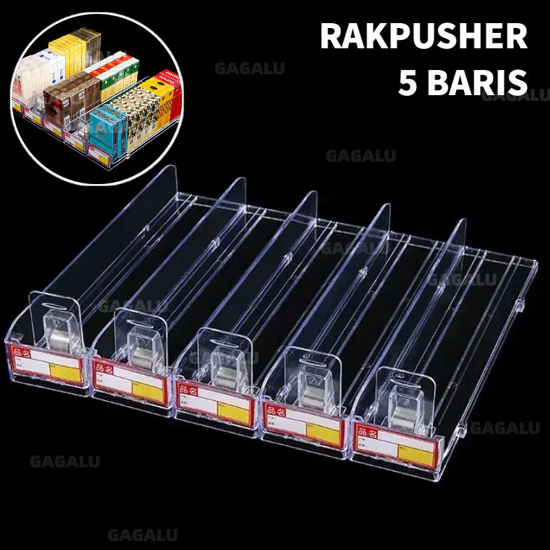 GAGALU Rak Pusher Display Acrylic Otomatis / Tempat Rokok / Rak Rokok Akrilik / 5 Baris Variasi Ukur