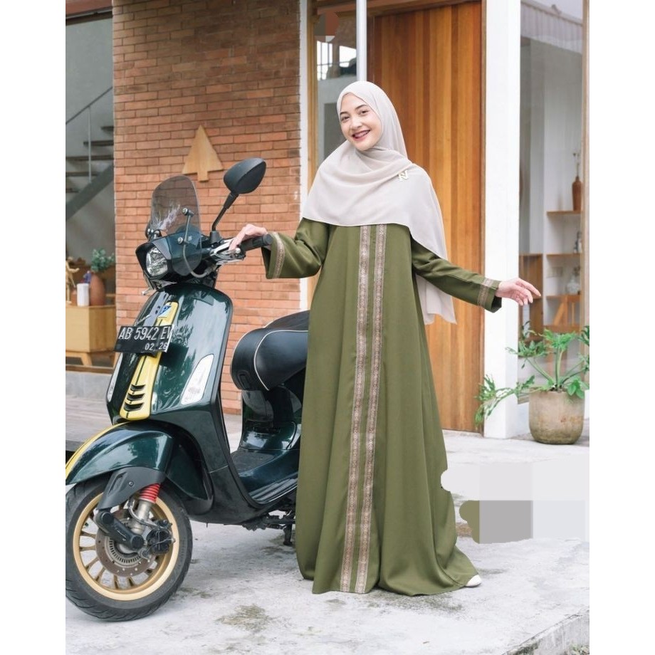 Gamis Wolfie Premium Motif Etnik dengan Renda India - Baju Muslim Wanita Modern