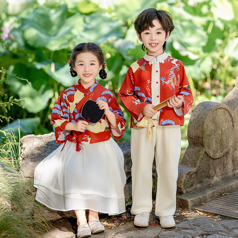 [Kota Dongeng]Setelan pertunjukan anak Hanfu lengan panjang, untuk anak perempuan dan laki-laki.