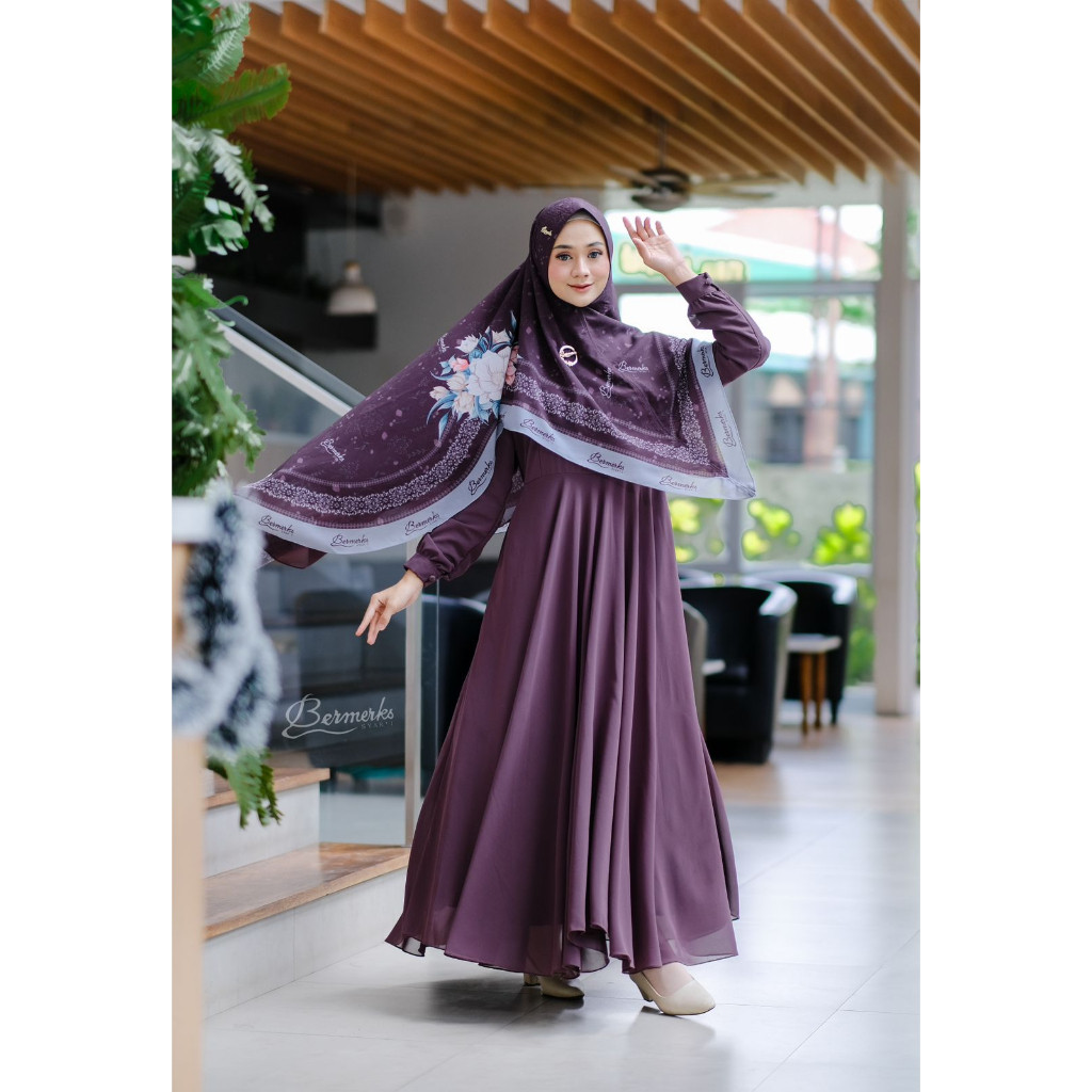 Gamis Ceruty babydoll set khimar motif terbaru Miranda Jamilah zaskya ori bermerks syari terbaru