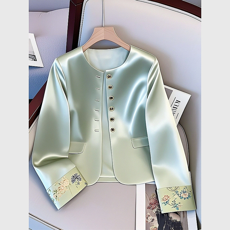Jaket Satin Gaya Cina Baru High-End Tang Suit Atasan Pendek Wanita