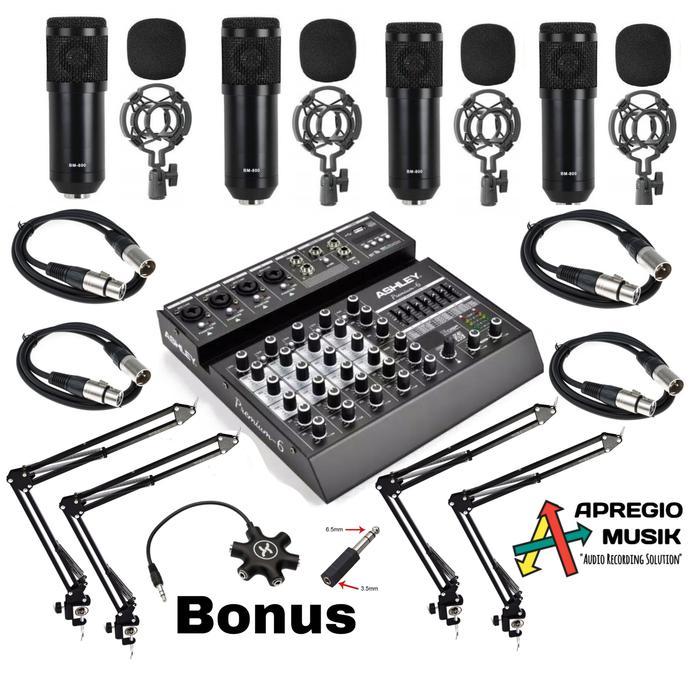 Paket podcast 4 orang Mixer Ashley Premium 6 USB BM800 streaming live - 4 orang