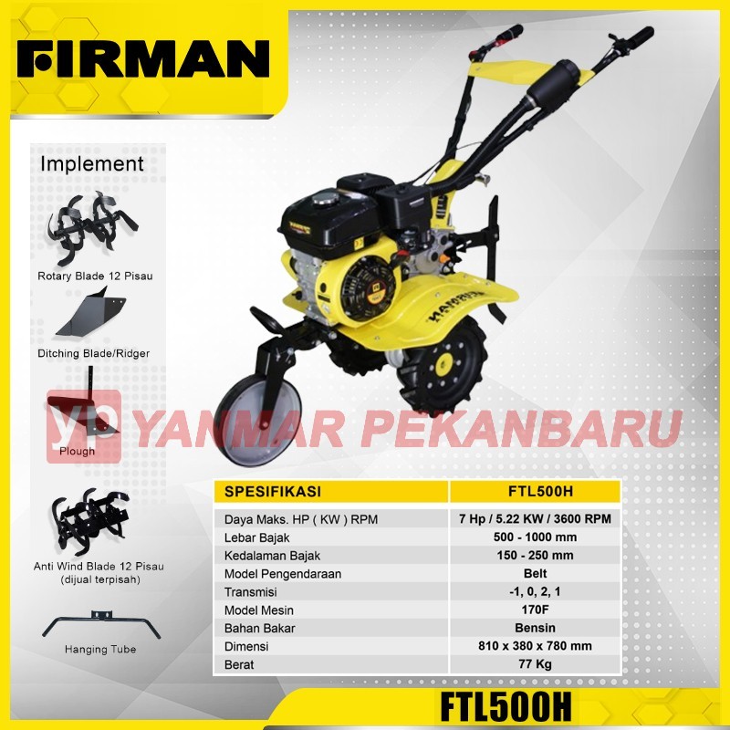 Mesin Traktor Mini FIRMAN FTL 500 H C/W Blade Hanging Tu