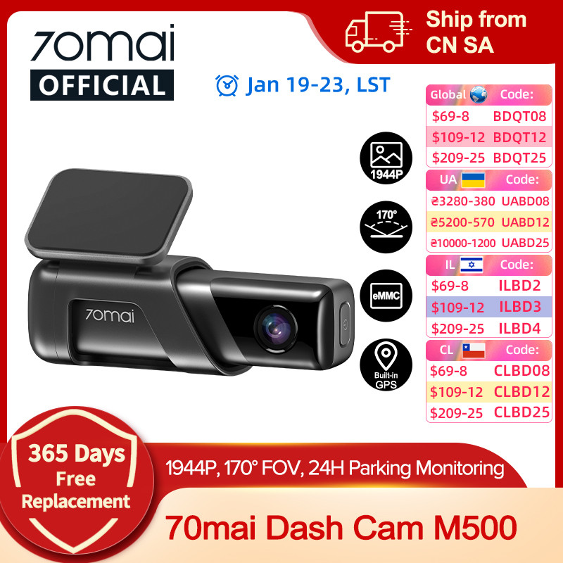 70mai Dash Cam M500 1944P 170FOV 70mai M500 Car DVR Dash Camera Recorder GPS ADAS 24H Parking Monito