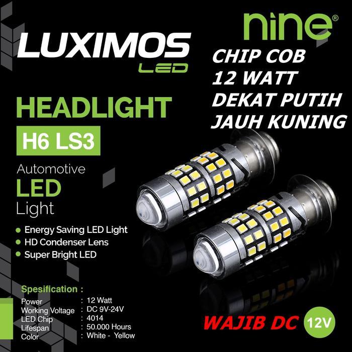 LAMPU LED MOTOR LASER H6 9NINE LUXIMOS LS 3 PUTIH KUNING 12 WATT