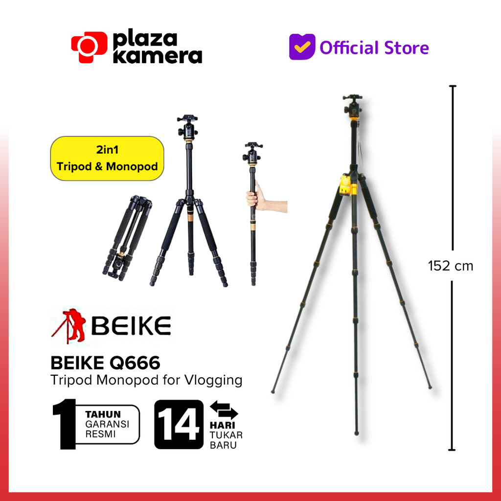 Beike Q666 Tripod Kamera Konten Kreator Vlog Tripod Monopod Beike Q666