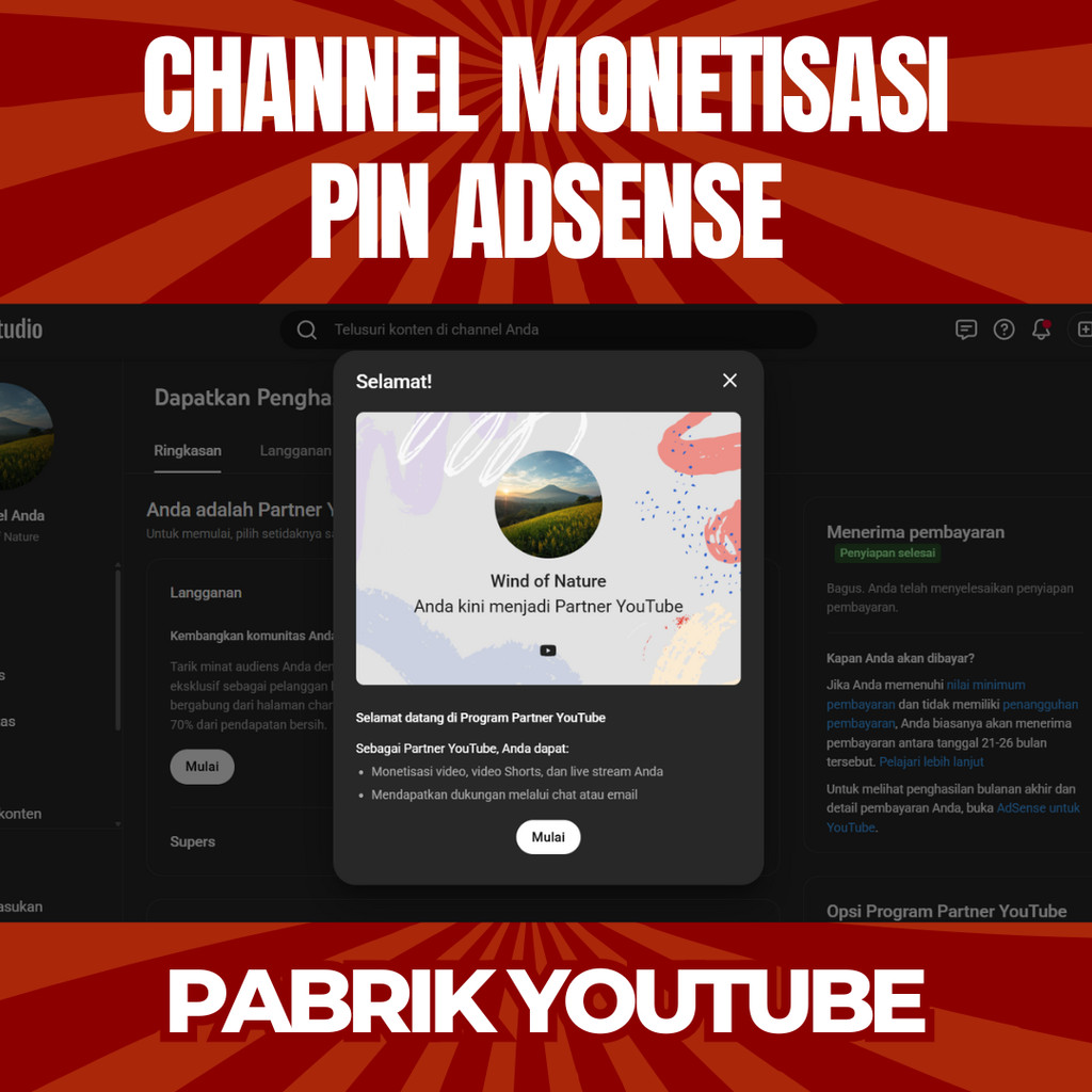 AKUN YOUTUBE SUDAH PIN TINGGAL GANTI REKENING || AKUN YOUTUBE MONETISASI