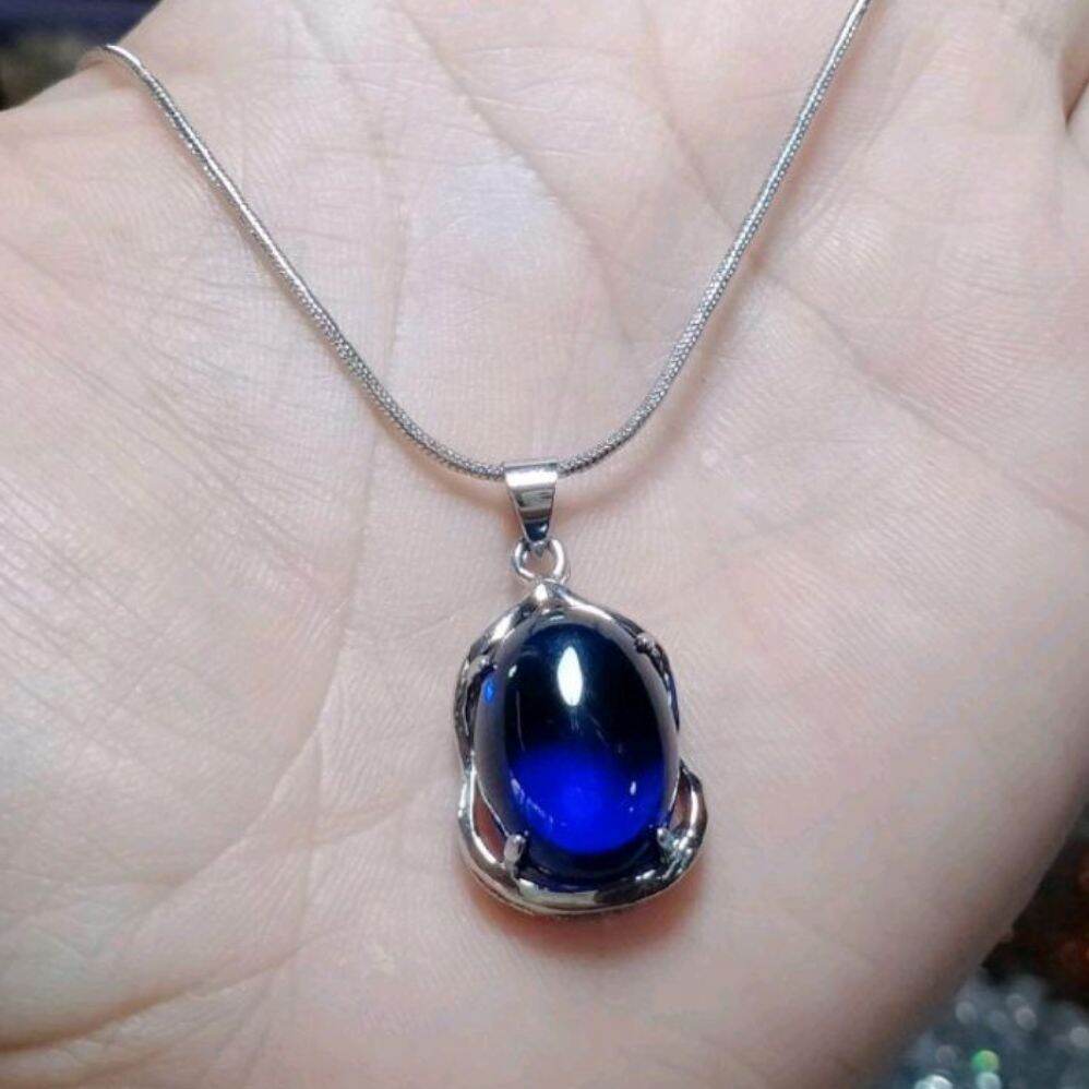 Liontin kalung titanium blue safir siap pakai