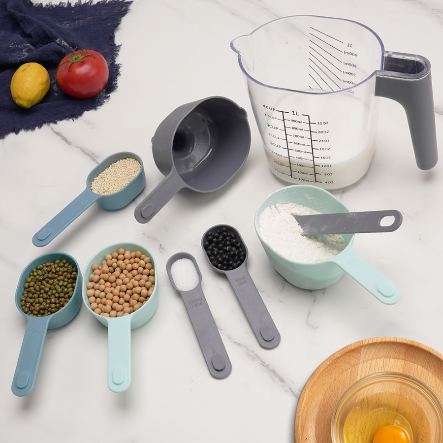 9PCS multicolor plastic pp measuring cup, nested stackable measuring cup spoon with funnel and scrap