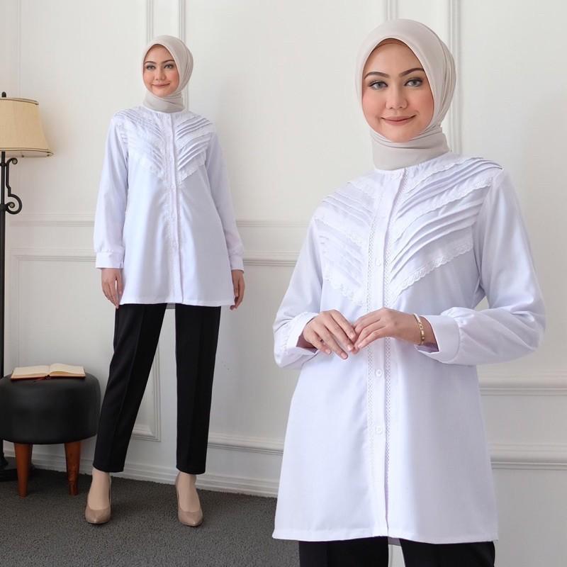 Seenaoutfit - BS 005 Kemeja PNS Atasan Baju Putih Wanita Kerja Kantoran pns guru ppl baju putih wani