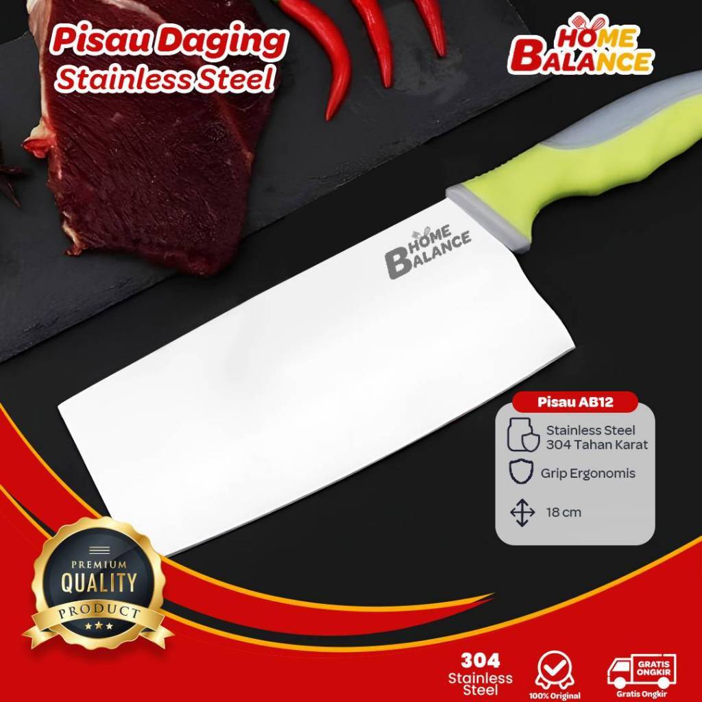 Pisau Daging Tajam Potong Ayam Pisau  Daging Tulang Stainless Gagang Silikon D-09