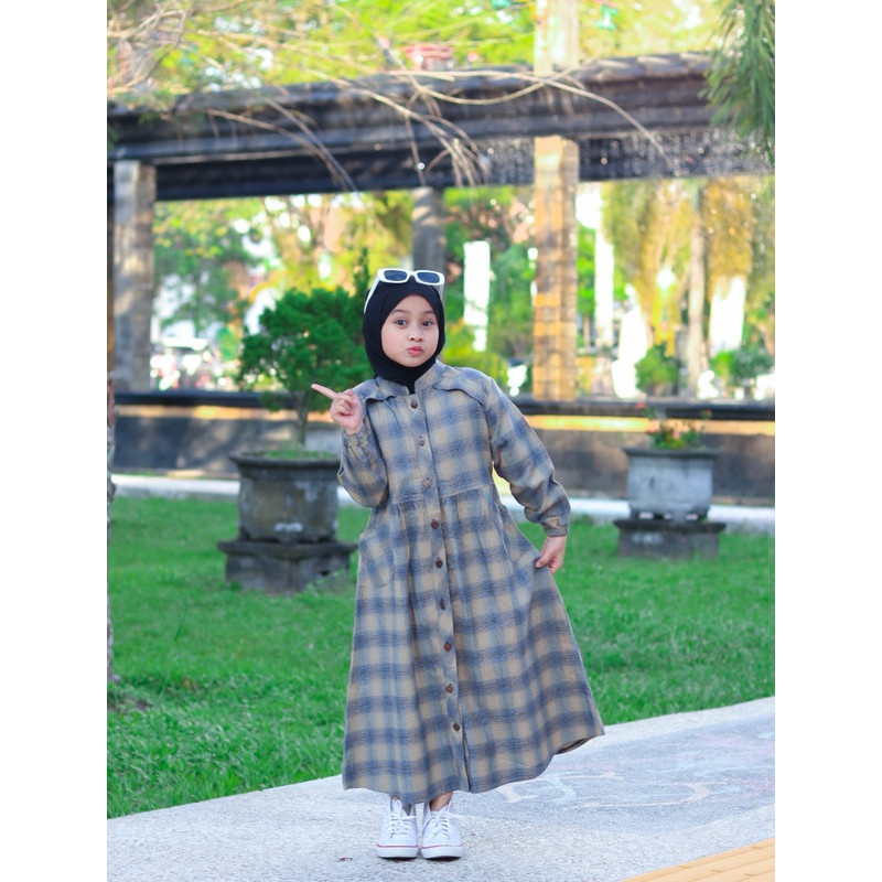 DHOLISHOP.ID Gamis Anak Abaya Dress Katun Flanel Kotak-Kotak