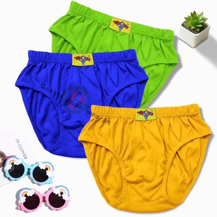 Celana Dalam Anak Laki-Laki Motif Polos 6Pcs Ukuran S-XL Usia 2-10 Tahun Bahan Katun Nyaman Kualitas