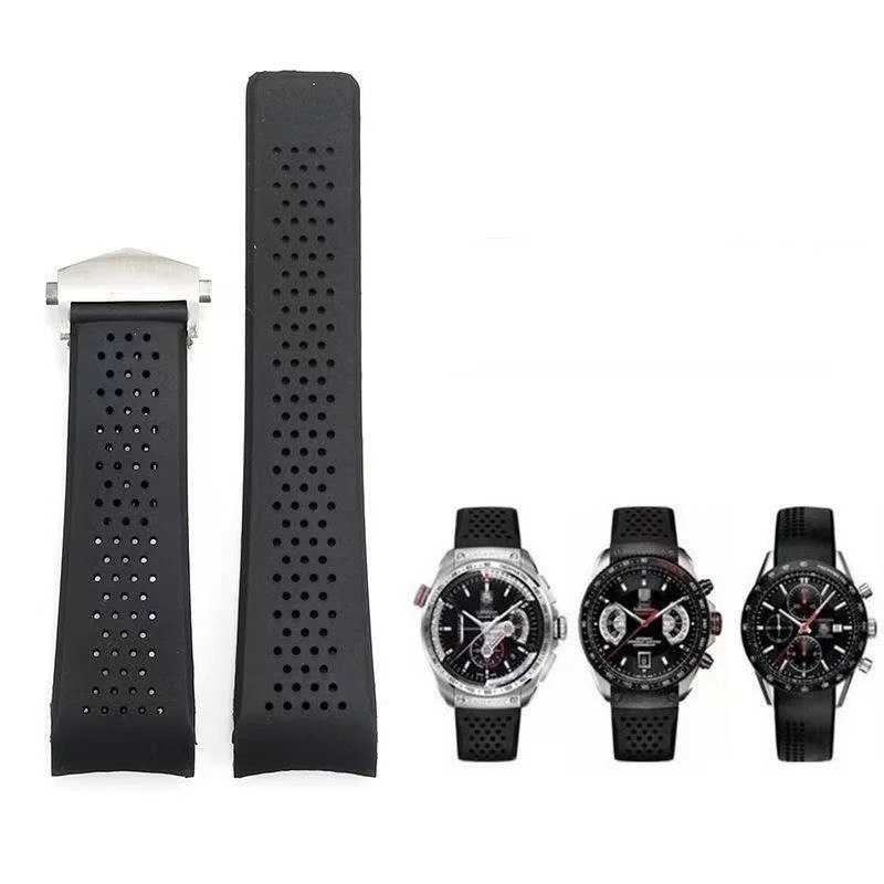 22mm/24mm Natural Soft Silicone Rubber Watband - Black Waterproof Sport Strap Bracelet For TAG Heuer