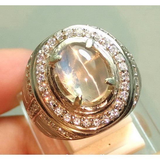 Cincin Perak Batu Mata Kucing Cat Eye Silimanite putih srilangka asli