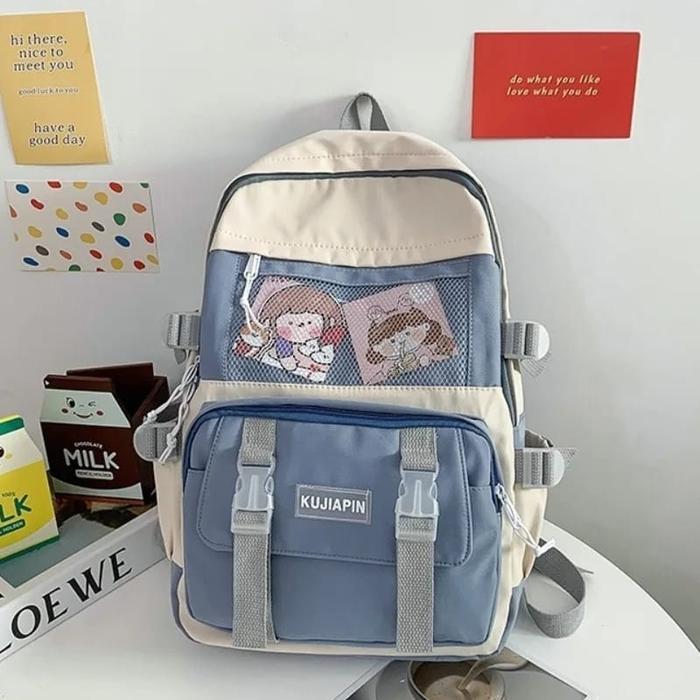 TokoLuchu Ransel Anak Murah Paud TK SD dengan Pin dan Boneka Kirby Desain Terbaru 26,5cm x 42cm x 12
