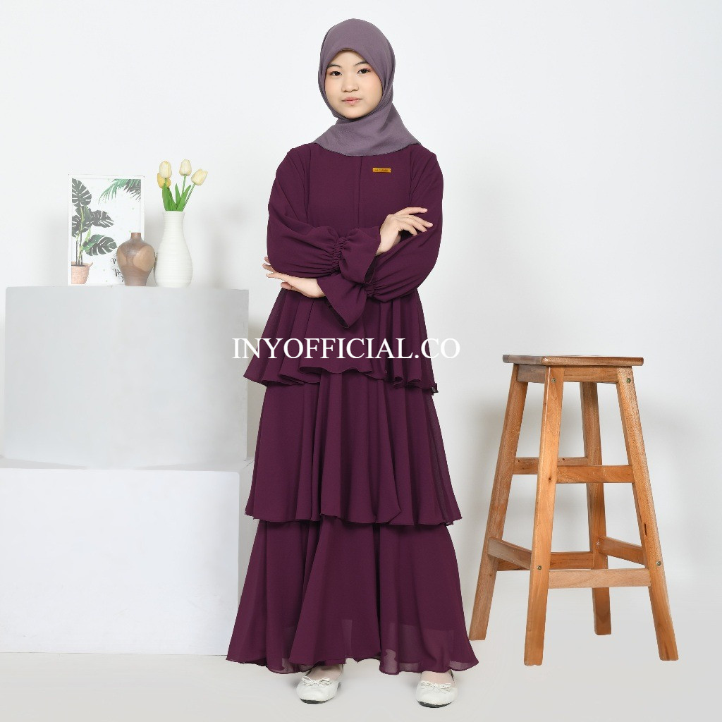 FRANCISS.ID Elsa Gamis Anak Perempuan Remaja Tanggung Burgundy Ceruty Babydoll Kekinian Long Dress M