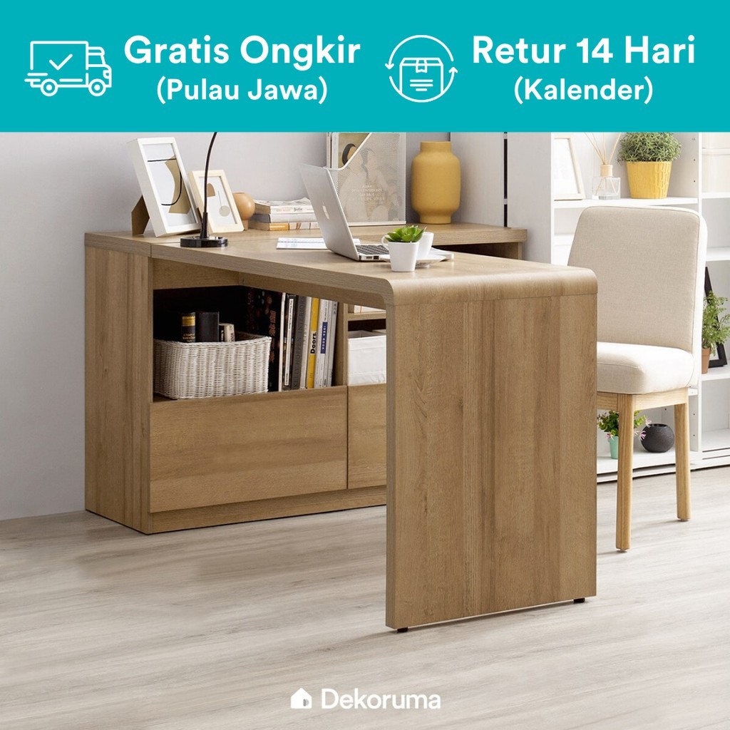 Dekoruma MIKA Meja Belajar Sudut dengan Lemari Kabinet dan Rak Susun - Meja Kerja Rumah