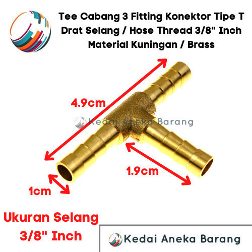 Tee Cabang 3 / T Konektor Kuningan Sambungan Selang Gas 3/8 3/8" Inch