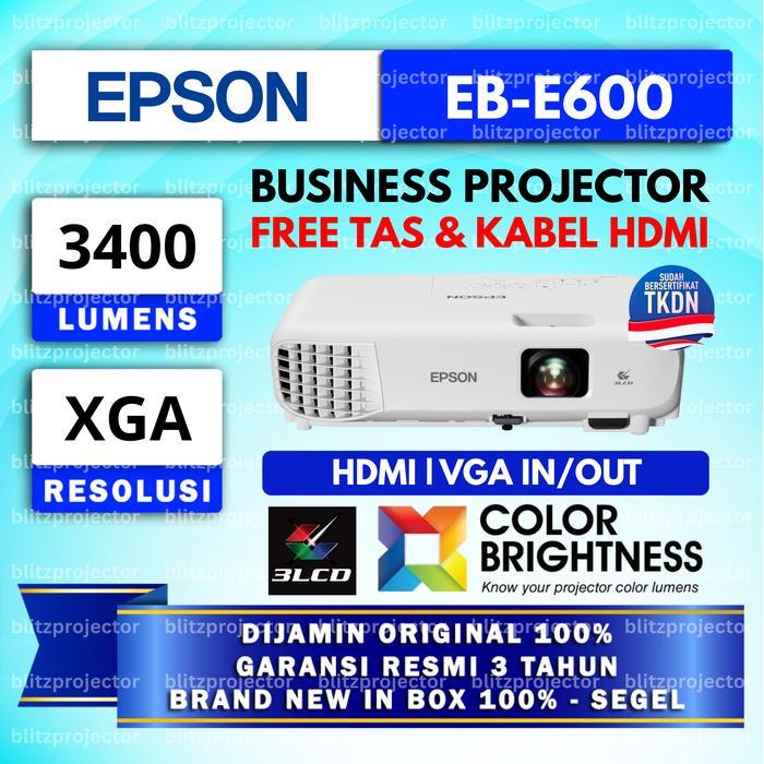 [PROMO]Epson Proyektor EB-E600 / EBE600 TKDN 3LCD 3600 Lumens XGA HDMI EBE600 Pengganti EB-E500 / EB