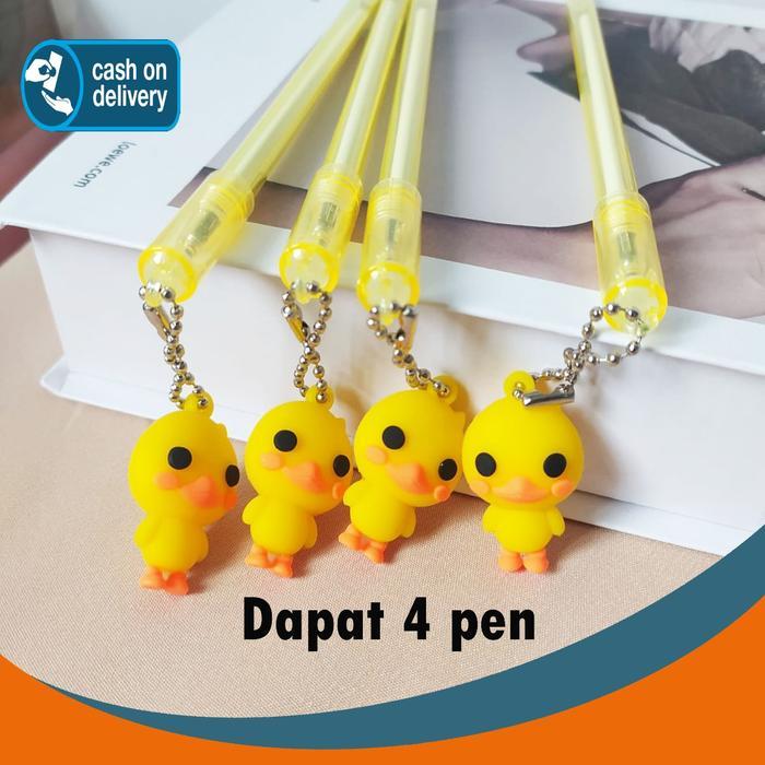 PULPEN BEBEK GEL ISI 4 PCS PEN ANIMAL DUCK PENA BOLPEN KARAKTER LUCU BOBA GANTUNGAN - PEN GANCI BEBE