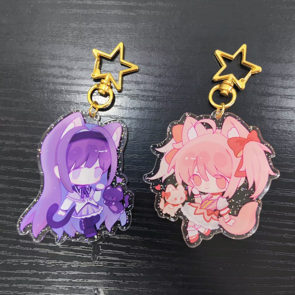 Puella Magi Madoka Magica Anime Figures Miki Saka Tomoe Mami Acrylic Keyains Akemi Homura Kawaii Bag