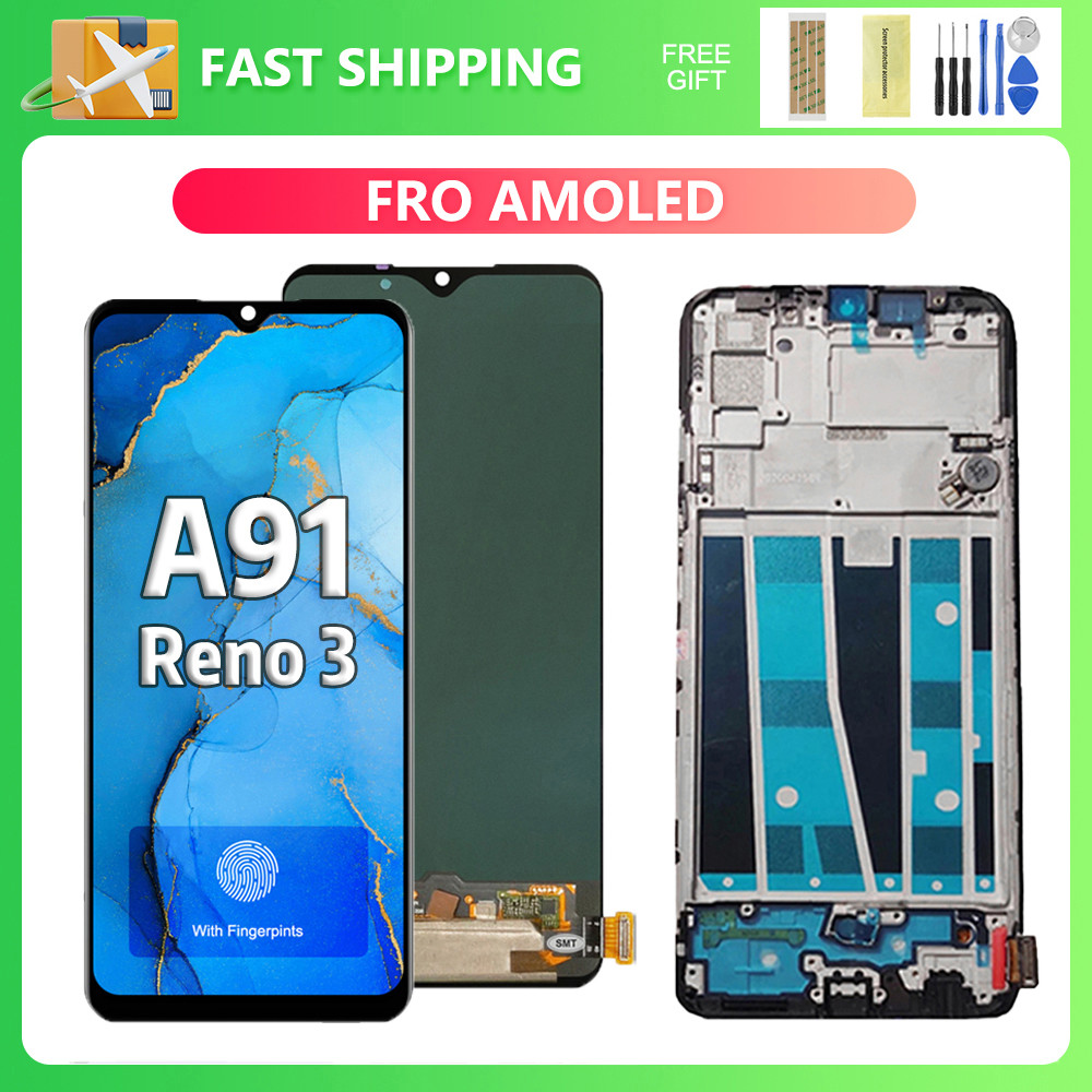 For AMOLED For OPPO A91 OPPO Reno3 4G CPH2043 PCPM00 CPH2001 CPH2021 LCD splay Tou Screen gitizer As