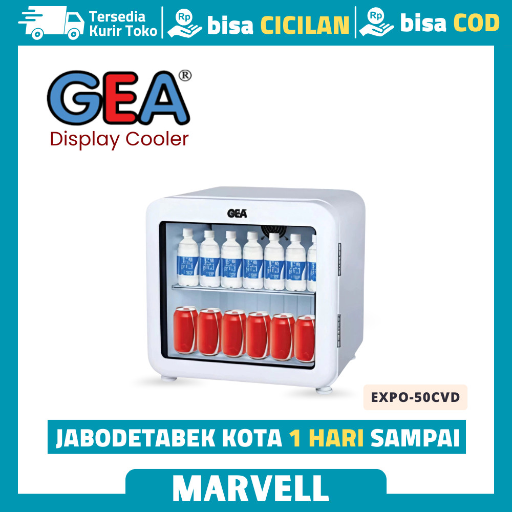 Showcase Minibar Gea EXPO-50CVD Display Cooler Minibar Curved Glass Garansi Resmi
