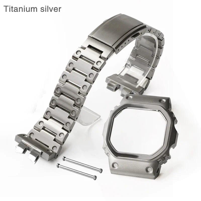Titanium Case GMW-B5000 Camouflage Mod Kit For Casioak Watch GMWB5000 Mech Style Metal Bezel Strap W