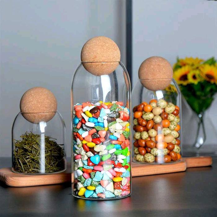 Botol kaca toples kaca jar storage tutup bola gabus - BOTOL TOPLES KACA, 800 ml by Fusion part