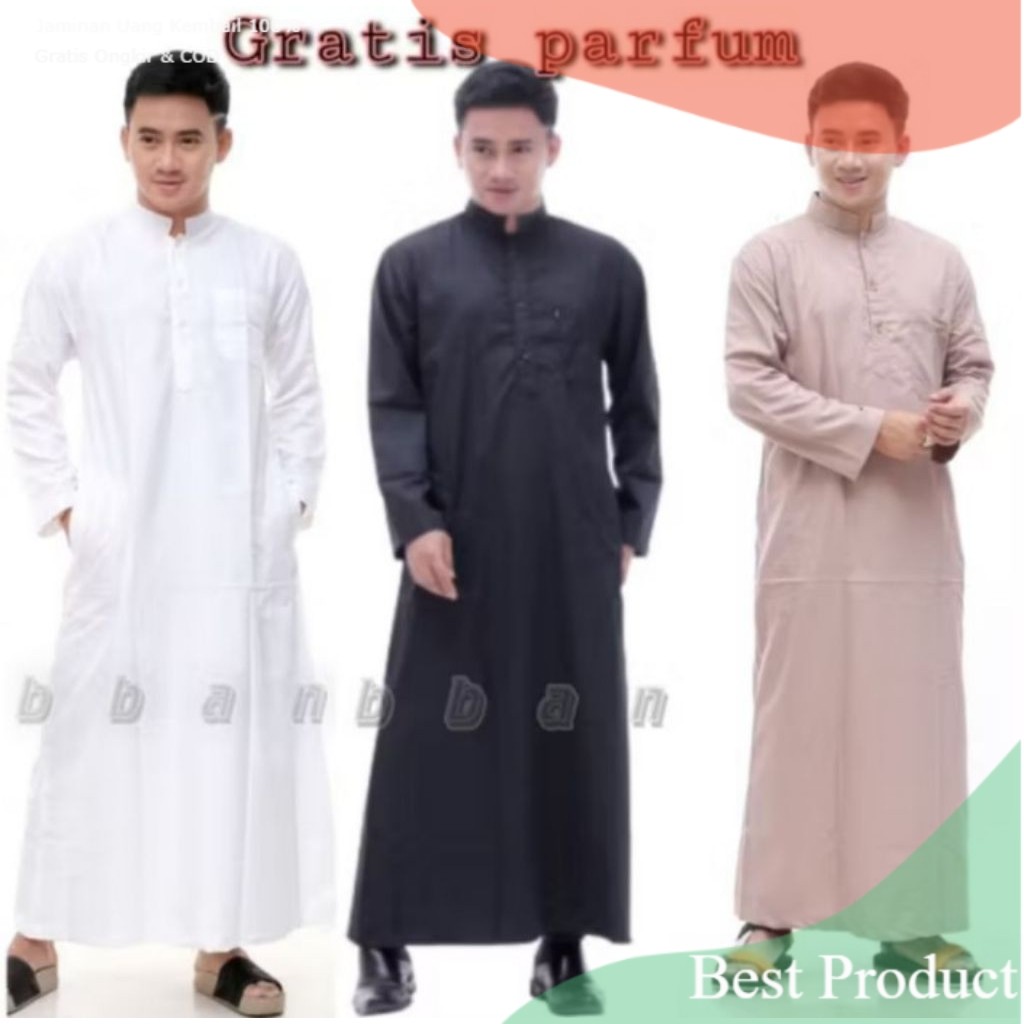 Jubah pria putih polos gamis pria dewasa jubah arab saudi lengan panjang- pakaian pria lainnya