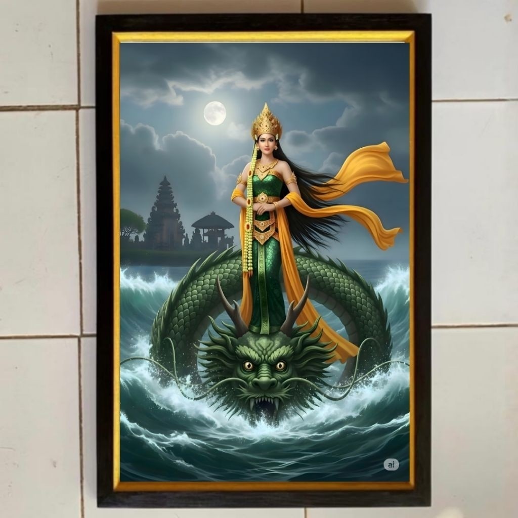 Hiasan dinding lukisan Cetak gambar Dewi Nawang Sari plus bingkai ukuran 65cmx45cm