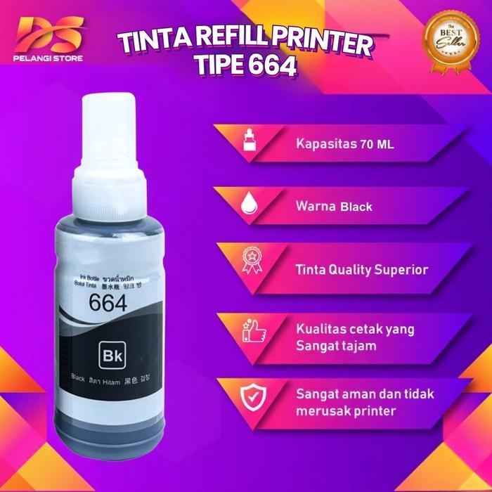 Tinta Printer 664 For Printer L100 L120 L200 L210 L310 L360 - Hitam